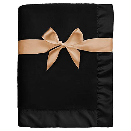 Pro Goleem Fleece Baby Blanket with 2 Inch Satin Trim Soft Anti-Static Plush Blanket for Boys and Girls Christmas Baby Gifts for Babies Black 30''x40''