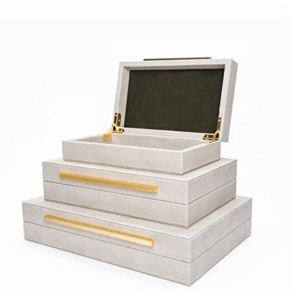 XINSTAR Faux Ivory Shagreen Leather Decorative Boxes,Decorative Storage Boxes With Lids 3 Pcs Set,Storage Boxes Jewelry Organizer,Women'S Accessory Organizer Men'S Jewelry Organizer