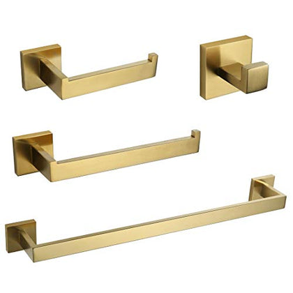 VELIMAX Premium Stainless Steel 4 Pieces Bathroom Hardware Accessories Set Wall Mounted Towel Bar Set, Brushed Gold, 23.6-Inch