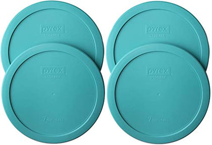 Pyrex 7402-PC 7-Cup Turquoise Plastic Food Storage Lid, Made in USA - 4 Pack
