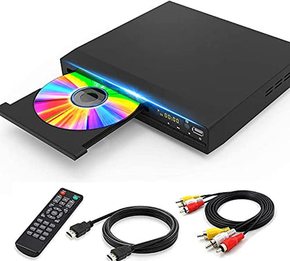 DVD Player, HDMI Region Free DVD Players for Smart TV, 1080P Upscaling, USB Input, HDMI/RCA Output Cable Included, Breakpoint Memory, Built-in PAL/NTSC, CD Players for Home