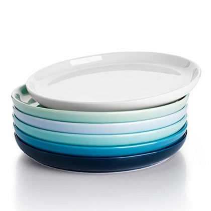 Sweese Porcelain 7.4 Inch Dessert Plates Set of 6 - Salad Modern Appetizer Plates - Dishwasher, Microwave, Oven Safe, Smooth Glaze, Scratch Resistant