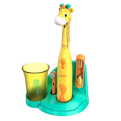 Brusheez® Kids Electric Toothbrush Set - Safe & Effective for Ages 3+ - Parent Tested & Approved with Gentle Bristles, 2 Brush Heads, Rinse Cup, 2-Minute Timer, & Storage Base (Jovie The Giraffe)