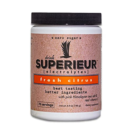 Superieur Electrolytes - Plant Based Electrolyte Supplement w/Sea Minerals for Hydration & Recovery - Keto Friendly, Non-GMO, Zero Sugar, Vegan Healthy Sports Drink Powder - Citrus (70 Servings)