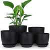 homenote Plastic Planter 7/6/5.5/4.8/4.5 Inch Flower Pot Indoor Modern Decorative Plastic Pots for Plants with Drainage Hole and Tray for All House Plants, Succulents, Flowers, and Cactus, Black