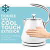 Elite Gourmet EKT-1203W Double Wall Insulated Cool Touch Electric Water Tea Kettle BPA Free Stainless Steel Interior and Auto Shut-Off, 1.2L, White Ivory