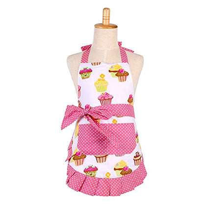 Cotton Aprons for 2-5 years Kid Girls, Cupcake Pattern Apron for Children, Great for Daughters Litter Girls (Pink)