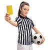 Men's Official Umpire Jersey, Black and White Stripe Overturned Collar Referee Shirt, Yellow Penalty Flag and Stainless Steel Whistle with Lanyard for Basketball Football Soccer (Small)