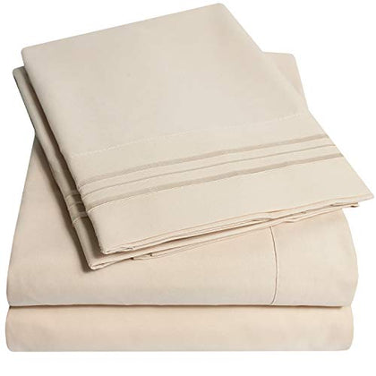 1500 Supreme Collection Extra Deep Pocket Sheets Set - Luxury Soft Bed Sheets, Wrinkle Free, Bedding, Over 40 Colors, 21 inch Extra Deep Pocket, Twin, Beige