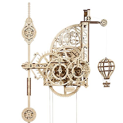 UGEARS Aero Clock 3D Wooden 300+ pcs Puzzles for Adults Idea 3D Puzzle Clock to Build DIY Wooden Puzzle Mechanical Clock Kit - Wall Clock with Pendulum Wood Model Kit