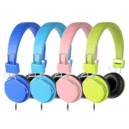 Kaysent Heavy Duty Classroom Headphones Set for Students - (KHPB-4Mixed) 4 Packs Multi-Colors Kids' Headphones for School, Library, Computers, Children and Adult(No Microphone)