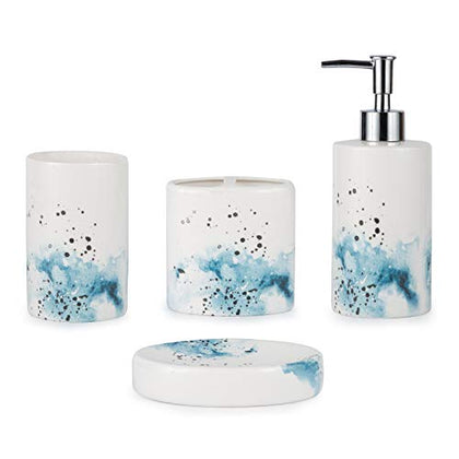 Ceramic 4-Piece Bathroom Accessories Set Complete Hand Paint Bath Countertop Accessory Soap Dispenser Set