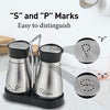 Salt and Pepper Shakers Set, Stainless Steel with Glass Bottle for Table, RV, Camp, BBQ, Set of 2