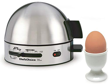 Chef'sChoice 810 Gourmet Egg Cooker with 7 Egg Capacity Makes Soft Medium Hard Boiled and Poached Eggs Features Electronic Timer Audible Ready Signal Nonstick Stainless Steel Design, 7-Eggs, Silver