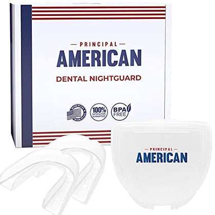Principal American Custom Night Guards for Teeth Grinding, 2 Pack with Mouth Guard Case, USA Made, Mouth Guard for Clenching Teeth at Night, TMJ, Bruxism NightGuard - Moldable-Fit Dental Guard