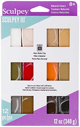 Sculpey III 12 Natural Colors of Polymer Oven-Bake Clay, Non Toxic 12 oz., great for modeling, sculpting, holiday, DIY & school projects. great for all skill levels Kids, beginners and artists!