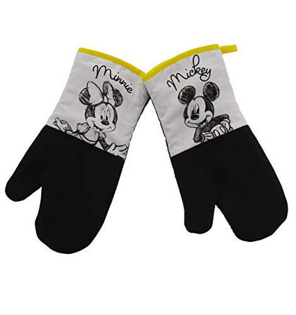 Disney Kitchen Neoprene Oven Mitts, 2pk - Non-Slip Heat Resistant Oven Gloves, Ideal for Handling Hot Kitchenware-Ideal Kitchen Set with Hanging Loop, 15.5 x 7 Inches - Mickey & Minnie Sketch Gold