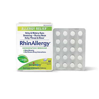 Boiron RhinAllergy Tablets for Relief from Allergy Symptoms of Sneezing, Runny Nose, and Itchy Eyes or Throat - 60 Count