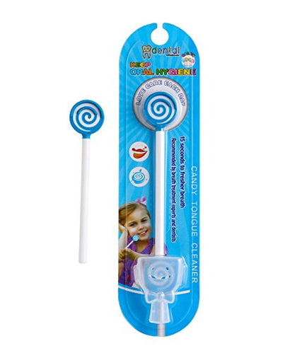 Kids Tongue Scraper or Cleaner Set - BPA-Free Plastic Dental Scrapers Helps Freshen Bad Breath, Remove Gunk - Multicolored with Easy-to-Grasp Handles and Brush Covers by 55Dental, Ages 2+ (Blue)