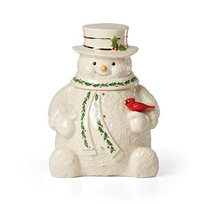 Lenox 892957 Happy Holly Days Snowman Cookie Jar, 4.85, Ivory