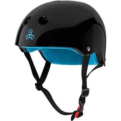 Triple Eight THE Certified Sweatsaver Helmet for Skateboarding, BMX, and Roller Skating, Black Glossy, X-Small / Small