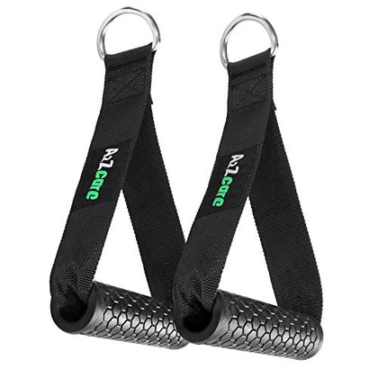 A2ZCARE Heavy Duty Exercise Handles - Premium Exercise Hand Grips Attachment with 2 Carabiners for Pulley LAT Pulldown System and Resistance Bands (TPR Handles (Black))