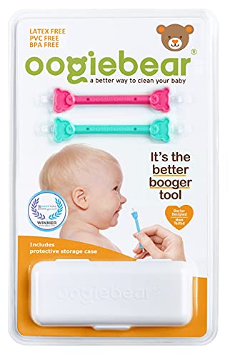 oogiebear - Nose and Ear Gadget. Safe, Easy Nasal Booger and Ear Cleaner for Newborns and Infants. Dual Earwax and Snot Remover - 2 Pack with case - Raspberry and Seafoam