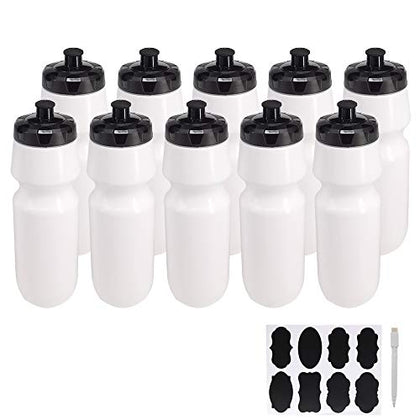 Belinlen 10 Pack 27 oz Sports Water Bottles Sports and Fitness Squeeze Water Bottles BPA Free come with 16 pcs Chalk Labels, 1 Pen