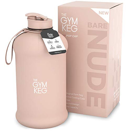THE GYM KEG Sports Water Bottle (2.2 L) Insulated | Half Gallon | Carry Handle | Big Water Jug For Sport | Large Reusable Water Bottles | Ecofriendly, Tritan BPA Free Plastic, Leakproof (Bare Nude)