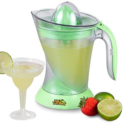 Nostalgia Taco Tuesday Electric Citrus Juicer Machine and Pitcher - Includes Margarita Salt and Rimmer Set and Four 8 oz Glasses - 32 oz - Green