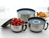 Rorence Stainless Steel Non-Slip Mixing Bowls With Pour Spout, Handle and Lid, Set of 3, Black