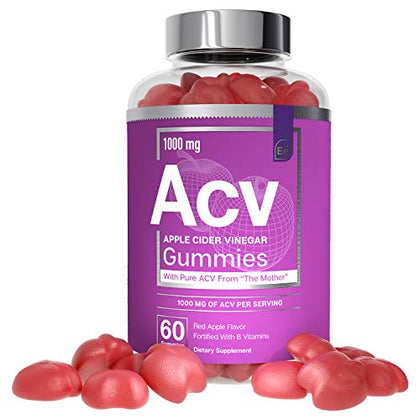 Essential Elements Apple Cider Vinegar Gummies from The Mother - Naturally-Sourced, Vegan ACV with Folic Acid and Vitamin B6 & B12 60 Count