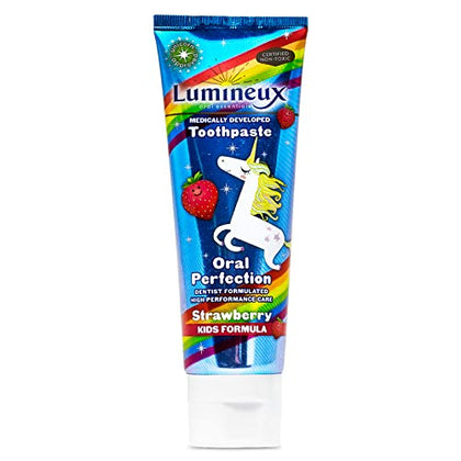 Lumineux Dentist Formulated Kids Toothpaste, Strawberry Flavor & Unicorn Approved - Certified Non-Toxic, Fluoride Free & SLS Free - 3.75 Oz