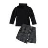 Kupretty Toddler Baby Girl Fall Winter Clothes Turtleneck Solid Knit Pullover Tops Plaid Button A-Line Skirts Set Outfits (Black Plaid Skirt Set, 2-3T)