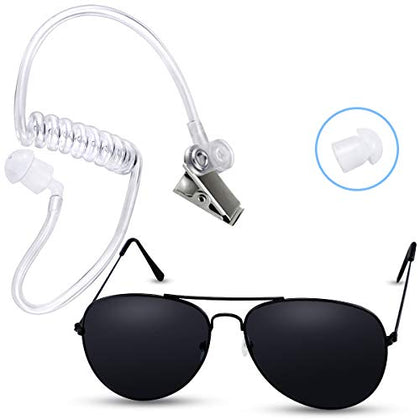 Twdrer Cosplay Toy Spy Earpiece Headphones and Sunglasses,Secret Service Security Guard Ear Piece Costume Accessory Kit