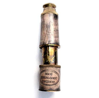 Vintage Antique Handcrafted Brass Telescope Nautical Maritime Leather Covered Cap Home Decor Mini Spyglass