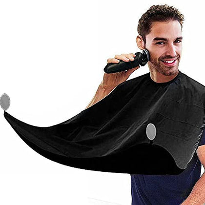 Beard Apron, Non-Stick Shaving Hair Catcher for Men with 2 Suction Cups, Waterproof Beard Bib Cape Grooming set for Trimming, Best Fathers Gifts for Men - Black