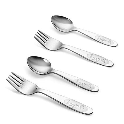 FUNNUO 4 Pack Toddler Utensils, 18/8 Stainless Steel Toddler Forks and Spoons, Safe Kid Silverware Set for Self Feeding, Children Flatware Sets with Mirror Polished?Dishwasher Safe