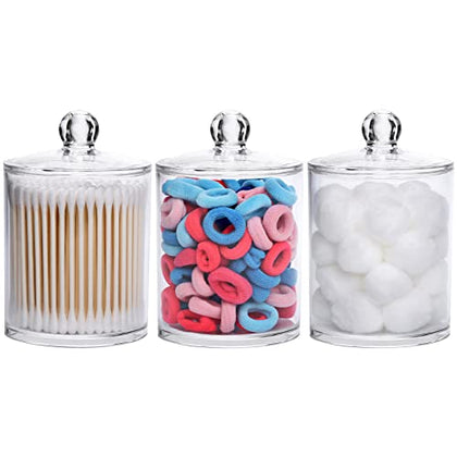 Tbestmax 3 Pack Cotton Swab Ball Pad Holder, 12 Oz Qtip Apothecary Jar Clear Makeup Organizer, Bathroom Containers Dispenser
