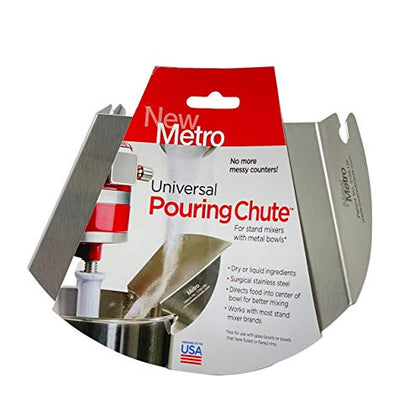 New Metro Design PC-10 Pouring Chute Compatible with KitchenAid Stand Mixer with Stainless Steel Bowl, Silver