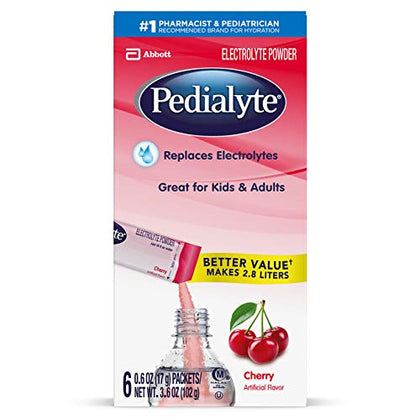 Pedialyte Electrolyte Powder Packets, Cherry, Hydration Drink, 6 Single-Serving Powder Packets