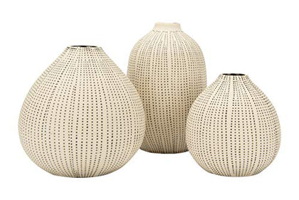 White Stoneware Vases with Textured Black Polka Dots (Set of 3 Sizes)