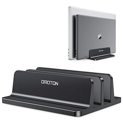 OMOTON [Updated Dock Version Vertical Laptop Stand, Double Desktop Stand Holder with Adjustable Dock (Up to 17.3 inch), Fits All MacBook/Surface/Samsung/HP/Dell/Chrome Book (Black)