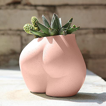 FROZZUR Mini Lower Body Pot, Female Small Body Shaped Flower Planter with Drainage Holes, Resin Plant Pot, Cute Sculpture Christmas Decor, Modern Boho Chic Butt Planter for Indoor Outdoor Plants, Pink