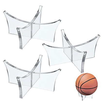 CANIPHA Acrylic Ball Stand Holder,Ball Display Stand for Football Basketball Soccer Ball Holder,Rugby Ball Volleyball Sports Ball Storage Rack,Trophy Autograph Memorabilia Display Cases(Clear,3 Pcs)