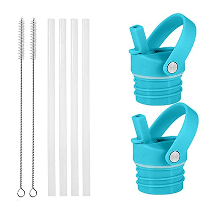 IRON °FLASK Straw Lid for Narrow Standard Mouth Insulated Sports Water Bottles, Standard Mouth, BPA Free, 2 Lids, 4 Straws, 2 Cleaning Brushes (Aquamarine)