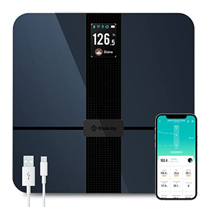 Etekcity Smart WiFi Scale for Body Weight, FSA HSA Store Approved, Compatible with Apple Health, Accurate Body Fat Muscle Mass Biometric Analysis, Black Digital Bathroom Measurement Device for Fitness