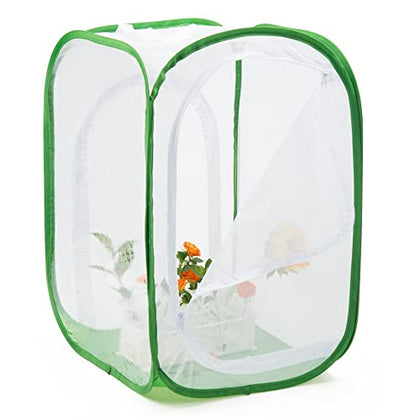 Two Doors Monarch Butterfly Habitat, Insect Mesh Cage, Caterpillar Enclosure Terrarium Pop-up (15.7 X 15.7 X 24 Inches)