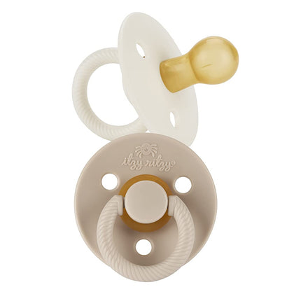 Itzy Ritzy Natural Rubber Pacifiers with Cherry-Shaped Nipple - Set of 2 For Newborn, Large Air Holes for Added Safety, Set of 2 in Coconut & Toast, Ages 0 - 6 Months