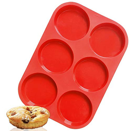 Walfos Silicone Muffin Top Pans for Baking 4inch Jumbo Size, Perfect Results Premium Non-Stick Bakeware Egg Baking Pan, Great for Eggs, Hamburger Bun, Muffin Top and More, Food Grade & BPA Free, 1pc